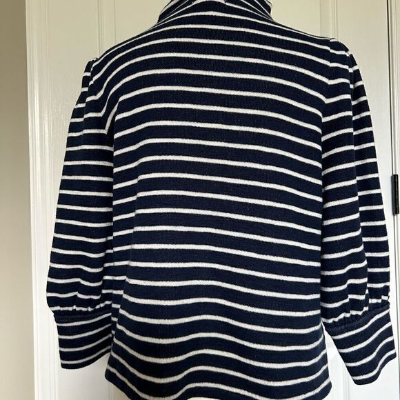 Madewell Blue/White Striped Cotton Mock Turtleneck Sweater with 3/4 Sleeved - Picture 4 of 9